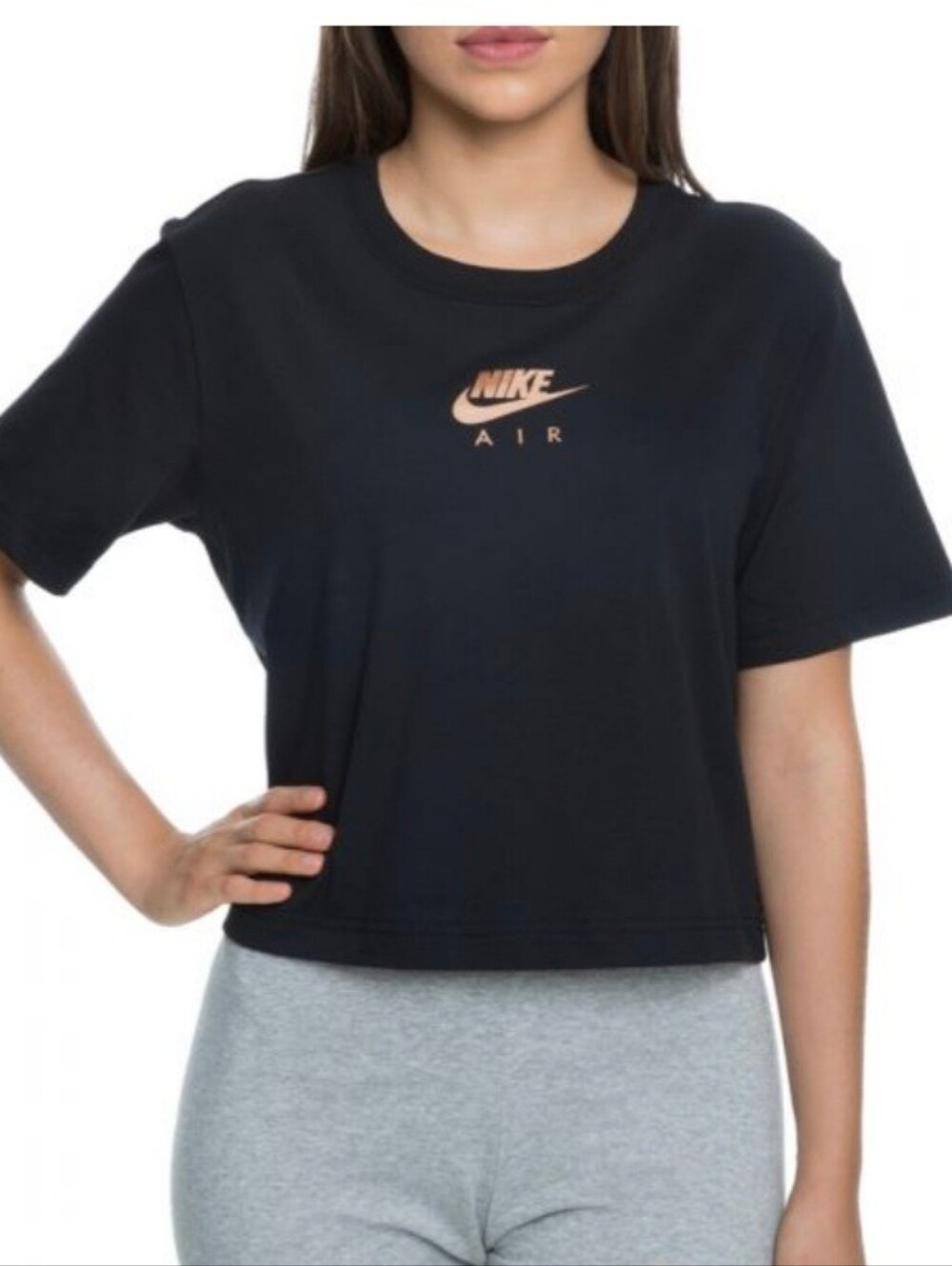 Nike Air Women's Black Gold Logo Cropped T-Shirt Large